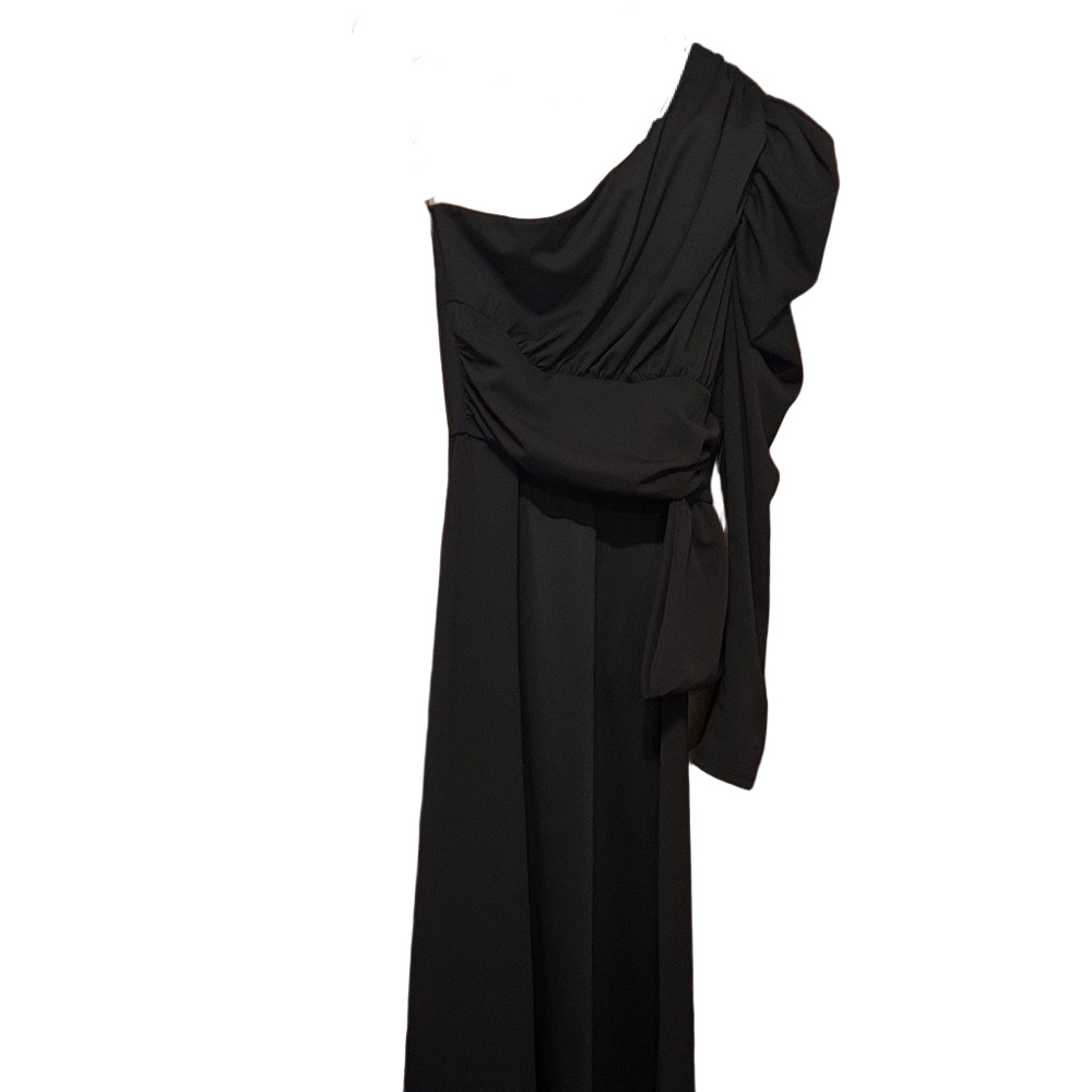 AKIRA Black One Shoulder Open Front Elongated Back High-Low Blouse NWT - Picture 3 of 6